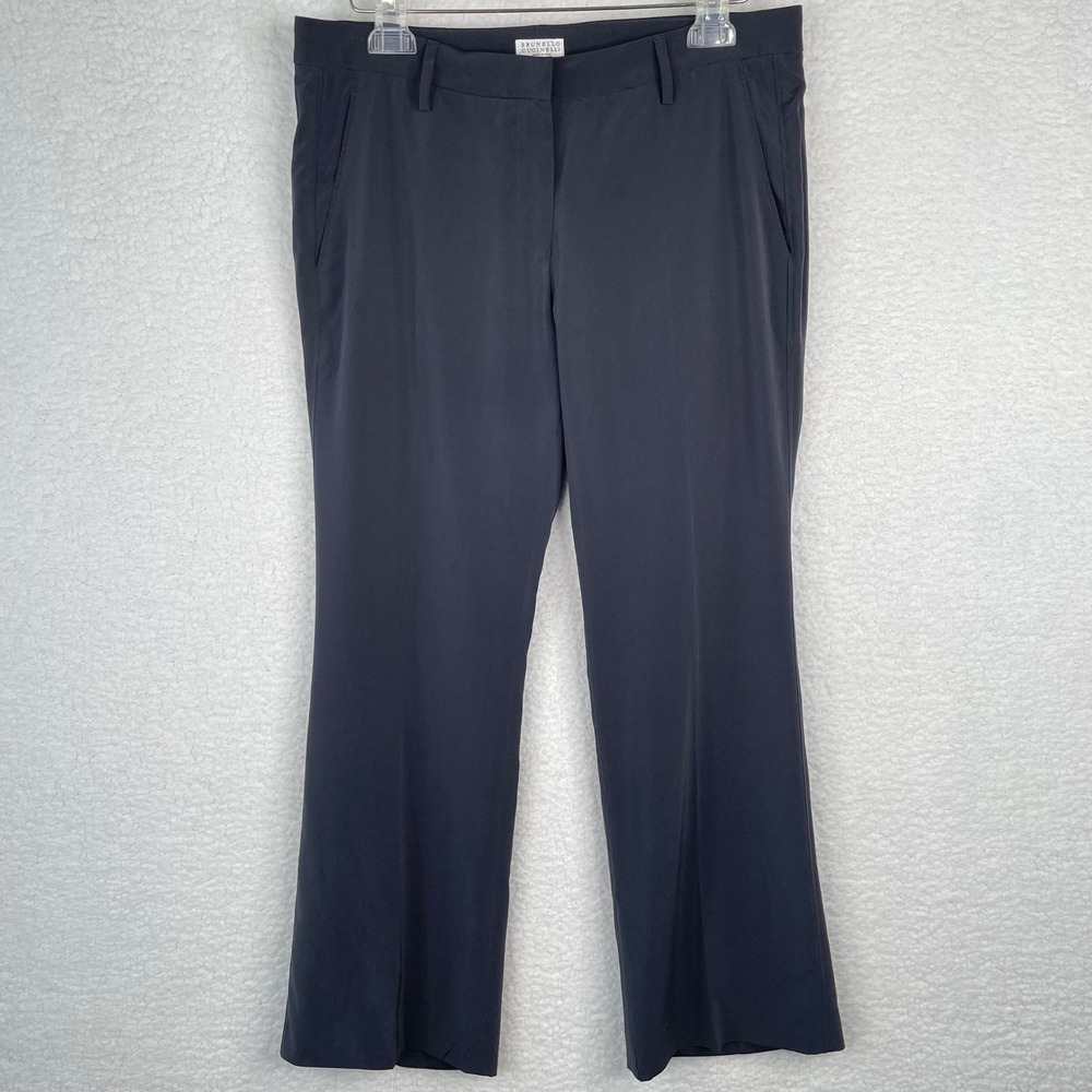 Brunello Cucinelli Charcoal Gray Silk Blend Trousers Made in Italy IT 42 Size 8